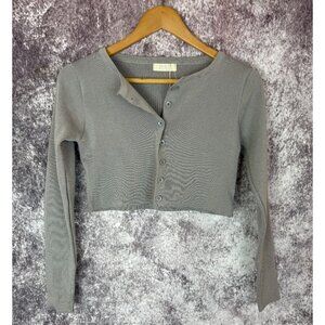 Cardigan XS Womens Gray Cozy Ribbed Cropped Office Work Wear Old Money Luxury